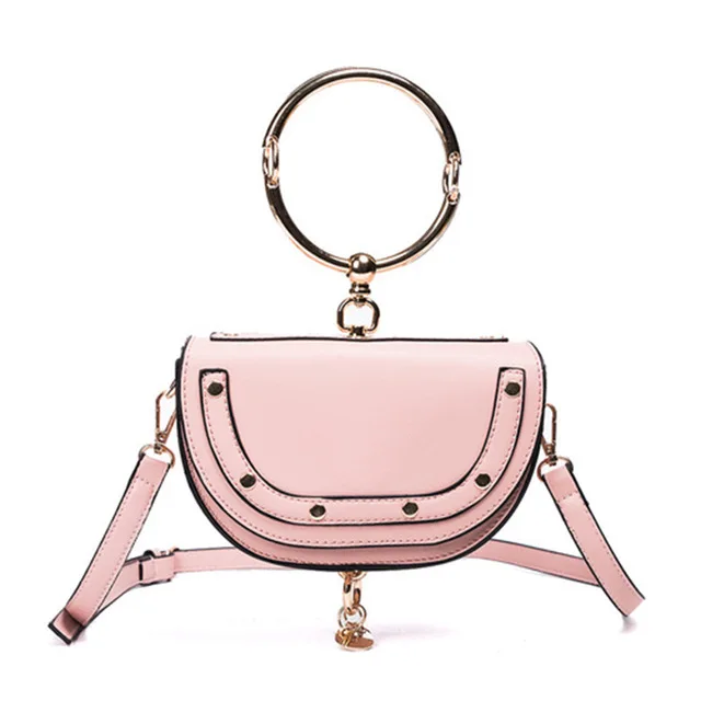 Модная женская сумка через плечо с металлическим кольцом, женские Сумки из искусственной кожи, женские сумки, дизайнерские сумки через плечо для женщин - Цвет: Pink