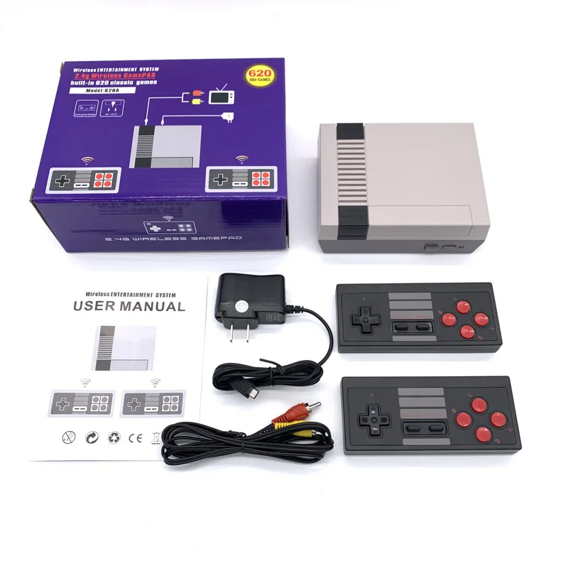 Video Game Console Built-in 620 Games Retro TV Game Console TWO Wireless gamepad AV Output Gift for KIDS 