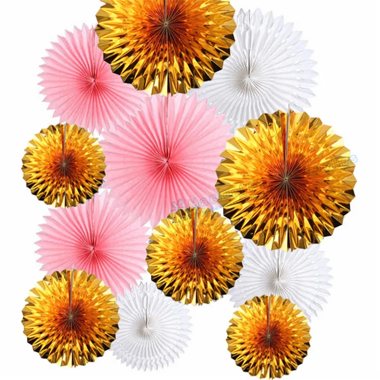 12 шт. декоративный бумажный веер для вечеринки розового золотого белого цветов |