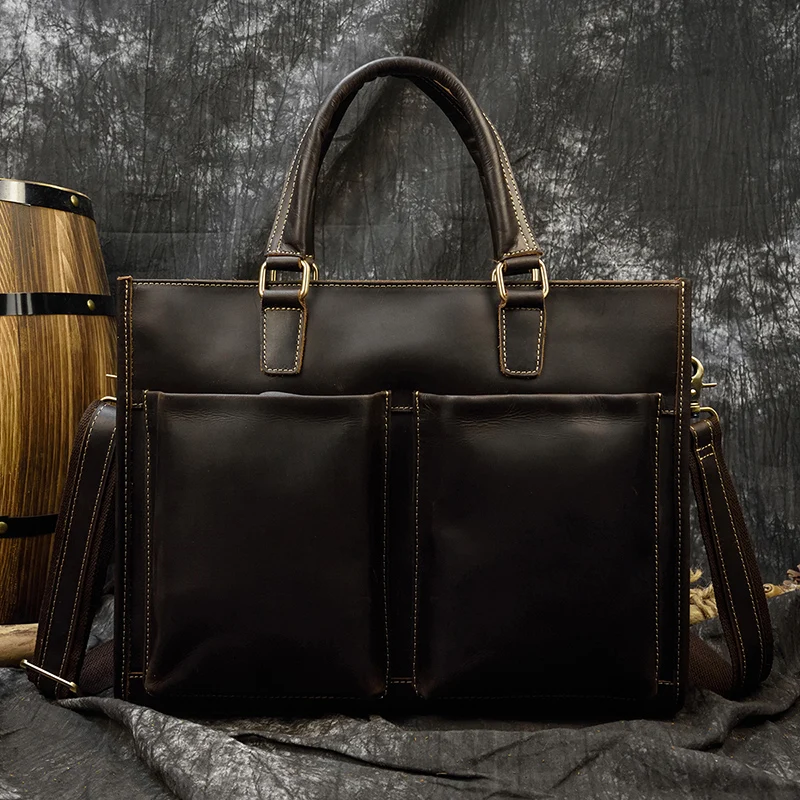 Design1 Dark Brown Luufan двухслойный портфель на молнии, сумка для ноутбука, Ретро стиль, модные мужские сумки, несколько карманов, портфель, деловая сумка, толстая кожа - Цвет: Design1 Dark Brown