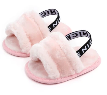 

2019 Winter Warm Baby Slipper First Walkers Baby Girls Boys Fuzzy Soft Crib Shoes Letter Elastic Band Solid Crib Pram Prewalker