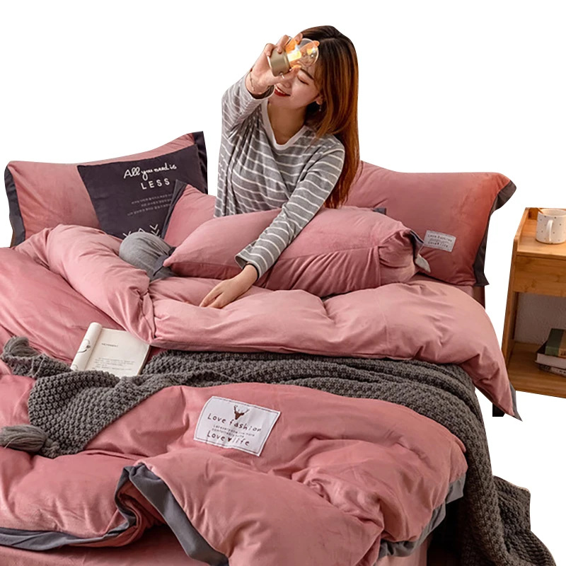 

4pcs New Luxury Pure Color Bedding Set Modern Duvet Cover Set King Queen Full Twin Bed Hybrid Cotton Brief Bed Flat Sheet Set