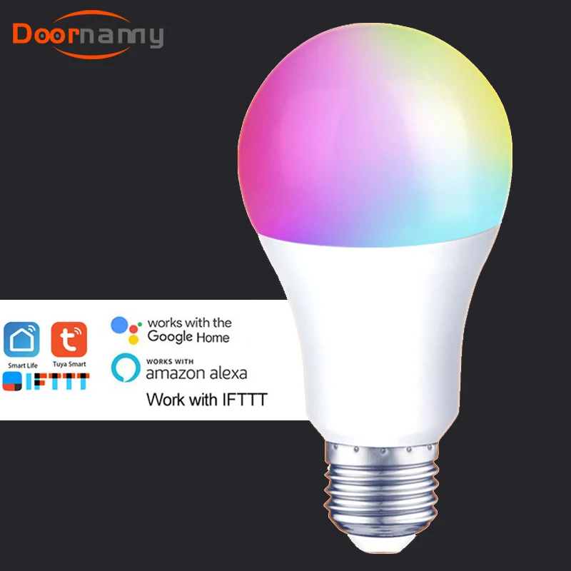 

Doornanny WiFi Light Alexa Google Assistant Tuya Smart Bulb E27 Color Adjustable Lamp Smart Home lighting Party Light