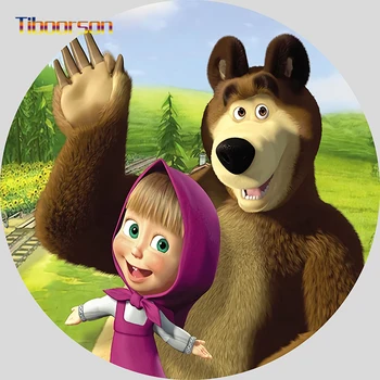 

Masha Bear Theme Birthday Party Background for Photo Studio Newborn Kids Birthday Party Table Banner Cover Round Circle Backdrop