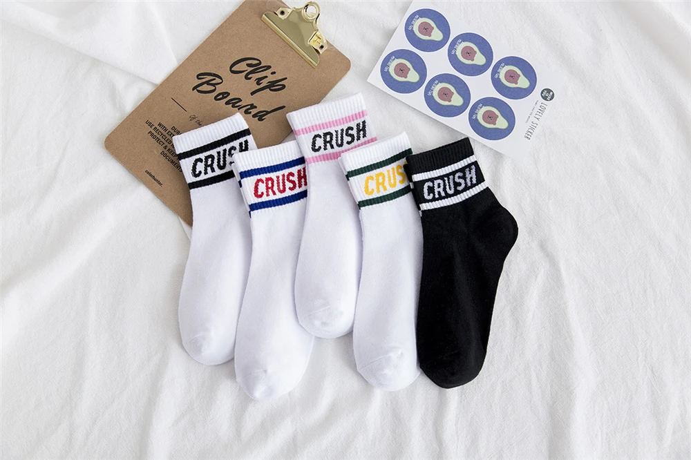 2 Paare/los CRUSH Buchstaben Zwei Streifen Lustige Cartoon Baumwollsocken für Straße Hip Hop Skateboard Sport – Detail 9
