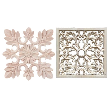 

2 Pcs Rubber Wood Carved Floral Decal Craft Onlay Applique Furniture DIY Decor 20 X 20cm, C & F