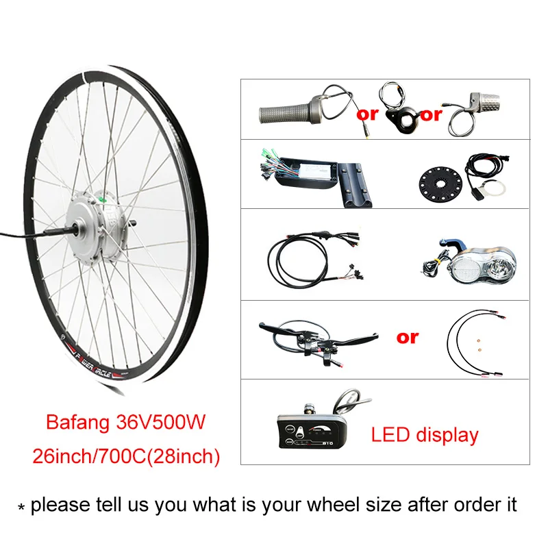 BAFANG 36V 250 W-500 W Мотор колесо для электрического велосипеда комплект без ступицы батареи мотор e велосипед электровелосипед велосипед электрический велосипед конверсионный комплект - Цвет: 36V 500W LED