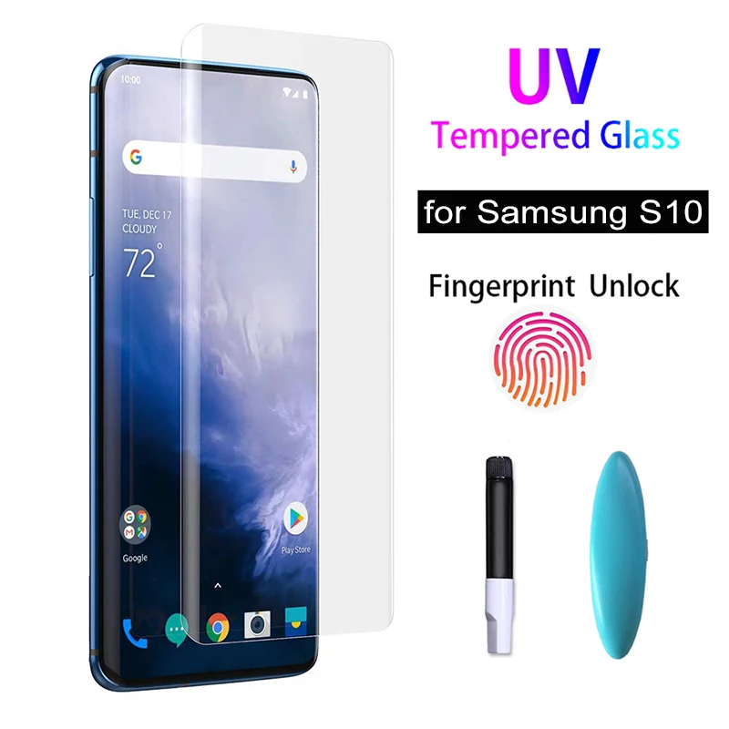 

20D UV Liquid Curved Full Glue Tempered Glass For Samsung Galaxy S8 S9 S10 Plus Note 8 9 S10 5G S10E Screen Protector UV Glass