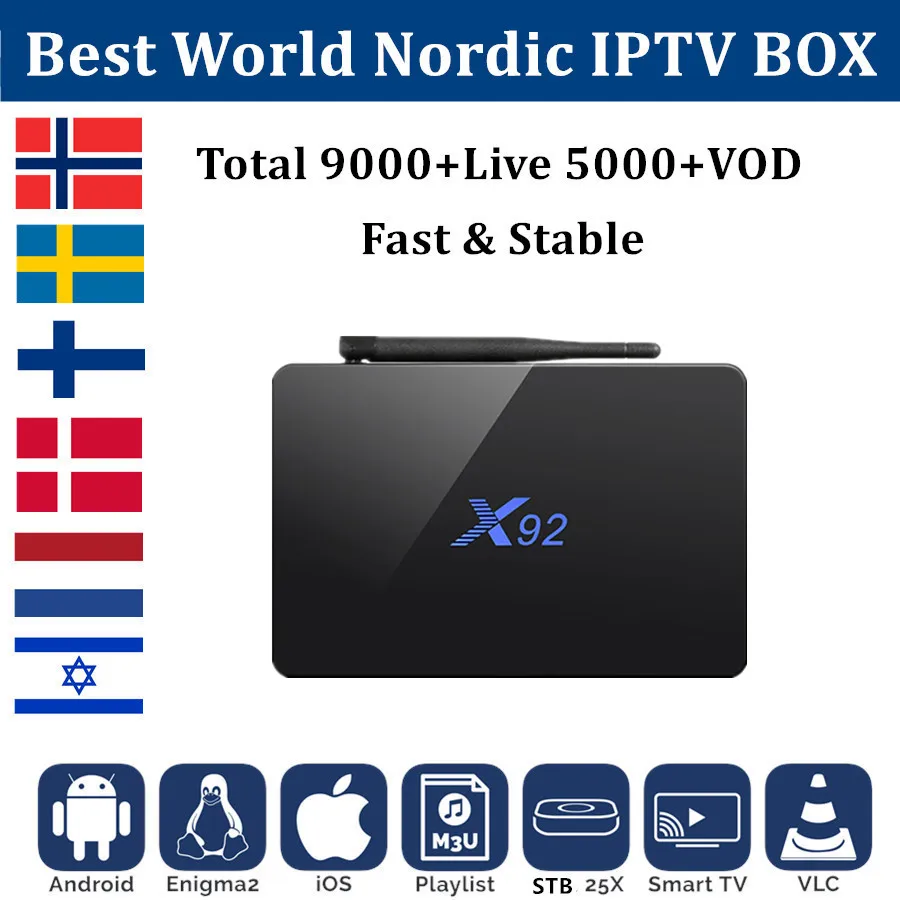

Europe IPTV Box X92 android 7.1 3GB 32GB+world IPTV subscription IPTV Sweden Noway Israel Dutch IPTV m3u smart tv set top box