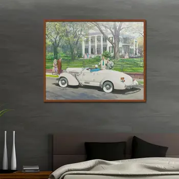 

Vintage car Nostalgia painting Landscape Europe Unframed Oil Painting print Frameless Spray Canvas square straw Decoration