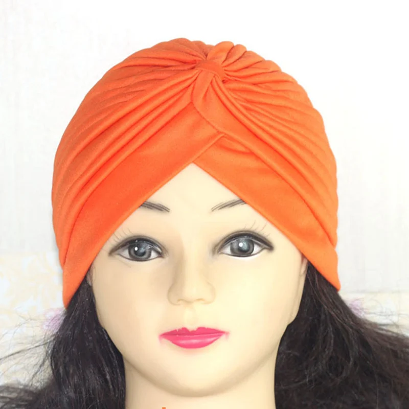 Bohemian Hijab Caps Muslim Women Solid Color Scarf Sun Protection Cap Muslim Multifunctional Turban Ramadan High Quality - Цвет: orange