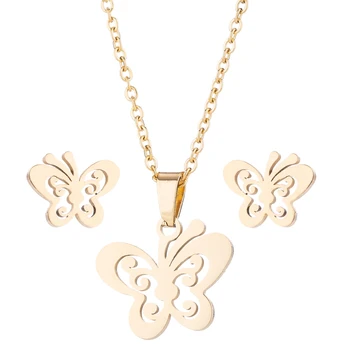 

Oly2u 10 Sets/lot Super Cute Gold Butterfly Jewelry Sets Earrings Hot Sale Stainless Steel Necklace Dropshipping Wholesale