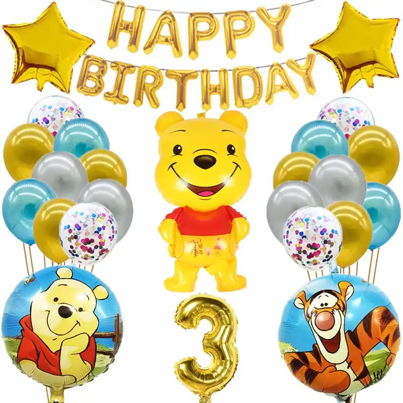 37pc Winnie Globo De La Hoja El Oso De Latex Globos De Feliz Cumpleanos De Dibujos Animados De Animales Fiesta Tematica Decoracion De Bano De Bebe Juguetes De Los Ninos Aliexpress