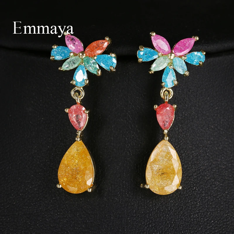 multicolor Emmaya, новинка, для женщин, для активного отдыха, выбор, тропический стиль, ослепительные серьги, энергичные, многоцветные, кубический циркон, форма капли - Окраска металла: multicolor