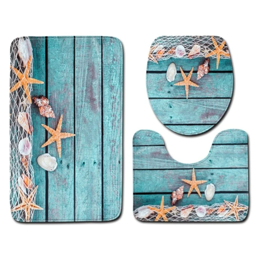 Bathroom Mat Set Занавеска для душа с принтом 12 крючков, украшение для ванной, подставка для коврика, крышка для унитаза, коврик для ванной, набор занавесок для ванной - Цвет: Bathroom Mat Set