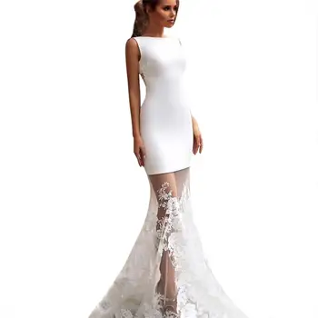 

Summer Women's Rayon Sexy Backless Bandage Dress Mesh Lace Patchwork Hem Elegant Maxi Dress Bridesmaid Gown Vestidos