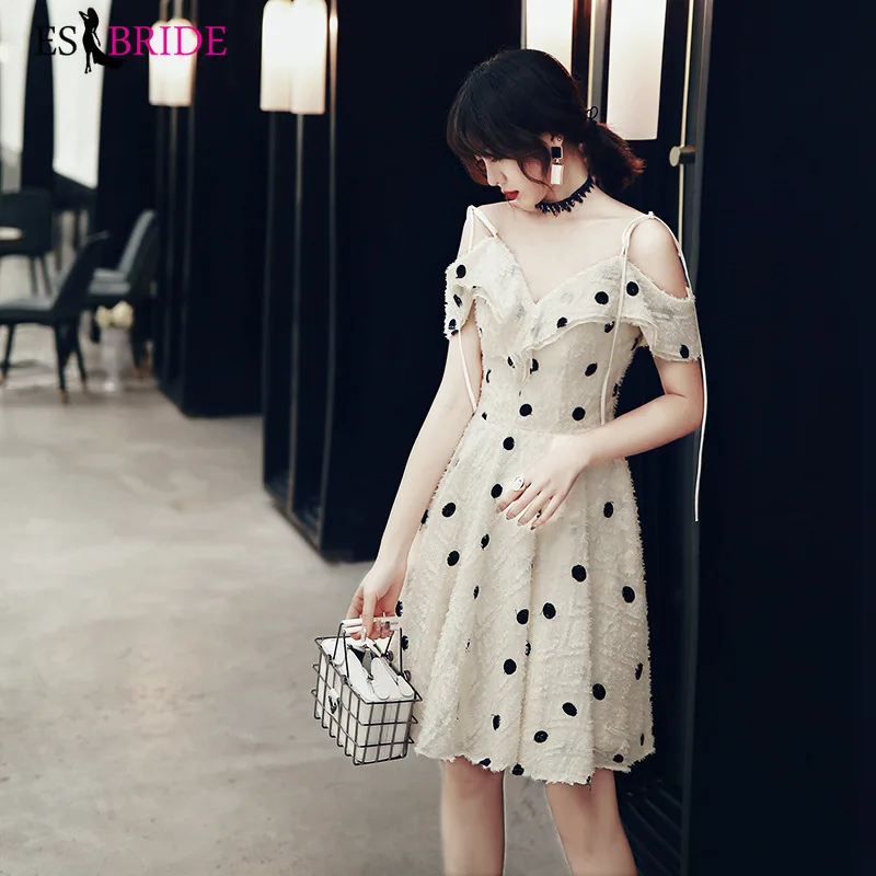 

Elegant short cocktail dresses 2019 V Neck Spaghetti Strap evening party wedding guest dress for woman special occasion ES30145