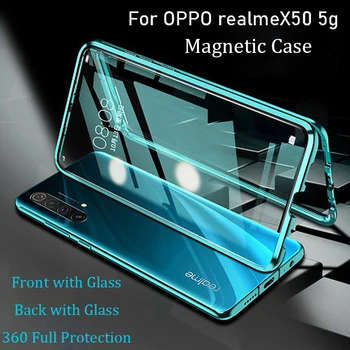 

For OPPO Realme X50 5G Magnetic Case 360 Front+Back double-sided 9H Tempered Glass Case for Realme X50 5G Metal Bumper Case