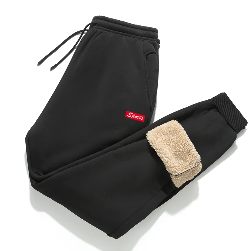 

New Fashion Sweatpants Winter Men's Plus Velvet Padded Trousers Large Size Warm Pants Black Color Trend Sports Jogges Trousers