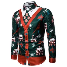 Camisa masculina мужская повседневная Рождественская рубашка со снежинками Санта-Клауса с принтом конфет Топ Блузка поддельные две части