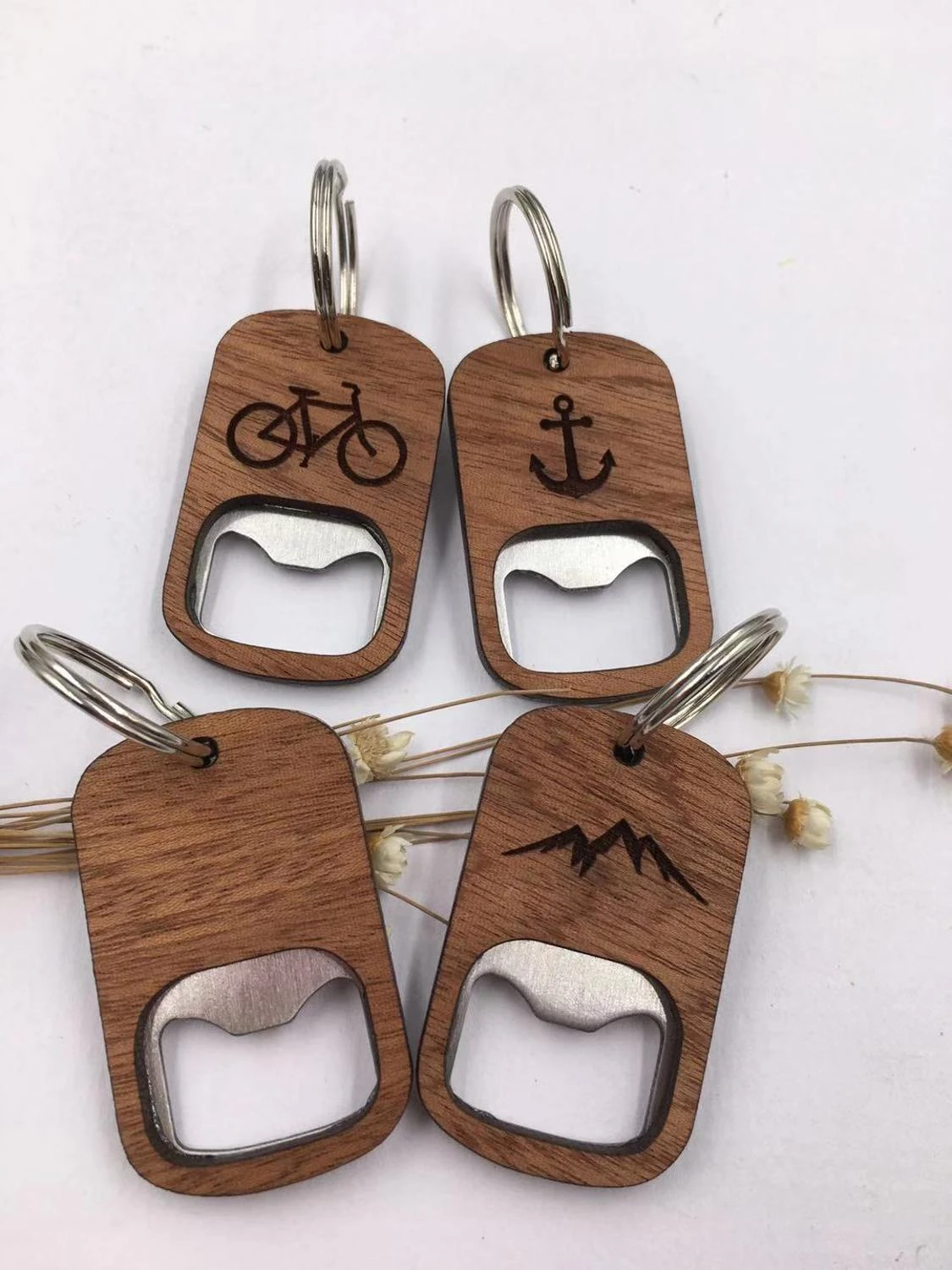 Wooden Openers Key Chain Mountain Deer Bike Anchor Bottle Opener