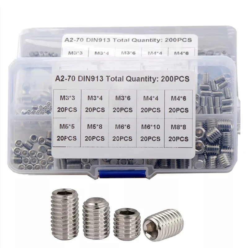 666Pcs Stainless Steel Set Screw Assortment - M2 M3 M4 M5 M6 M8 Hex Socket Grub Screws With Wrenches