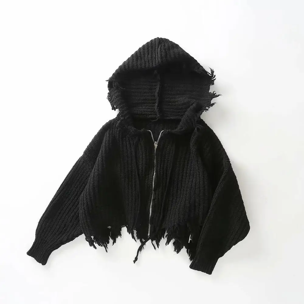 

2019 Autumn Winter Women's Sweaters Casual Hooded Long Sleeve Zipper Vintage Loose Knitted Women Cardigans Sweaters