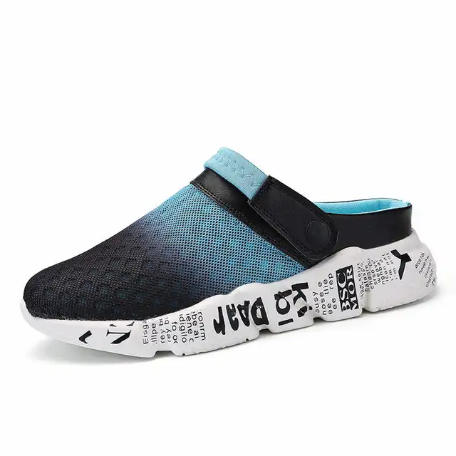 Comfort Men Shoes Casual Big Size Men's Home Slippers Fashion Mesh Soft Summer Sandals Crock Fishing Quick-drying Man Slipper B1 Turn blue 8927