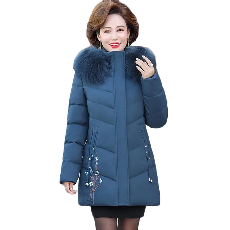 

2022 Winter Jacket Women's Parker Warm Down Cotton Jacket New Hooded Overcoat Middle-aged Female Cotton Padded Basic Parka Coat