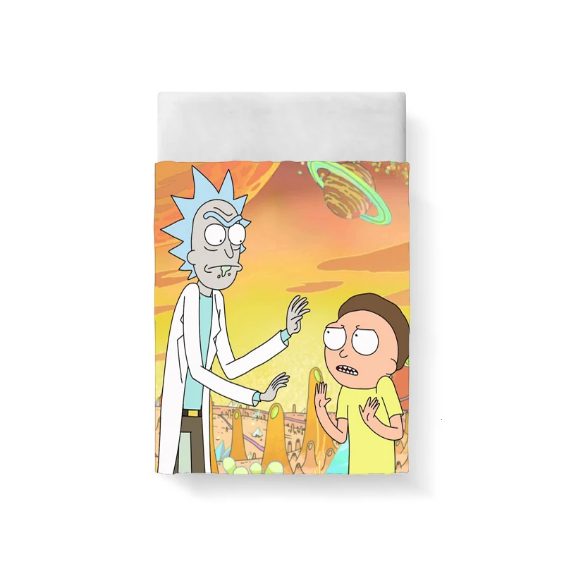 Rick And Morty Bed Sheet Bed Linen Poplin Cotton Posciel Coarse Calico Couple Single Euro Kids Twin Bedding Ropa De Cama Queen