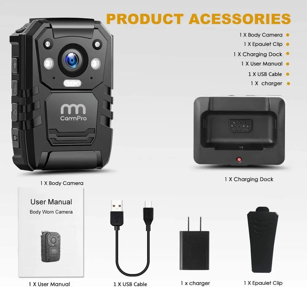CammPro i826 полицейская камера 1296P HD 128 ГБ Премиум портативная ночного видения IP66
