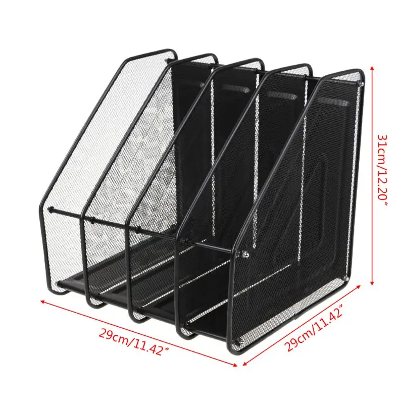 

4 Column Metal Mesh File Holder Document Rack Letter Magazine Newspaper Tray for Desk Organizer Home Office Supplies