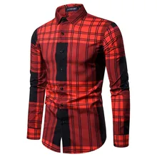 Красная сетчатая Мужская рубашка в этническом стиле, винтажная рубашка с принтом, тонкая рубашка с длинными рукавами из хлопка и полиэстера, уличная хлопковая блузка, топы