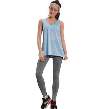 

New women's fake two-piece long vest with quick-drying mesh stitching pants fitness suit