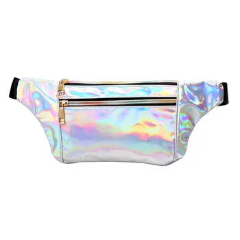 

Fanny Pack Women Silver Laser Bum Bag Travel Shiny Waist Bags Fashion Girls Pink Leather Hologram Hip Bag
