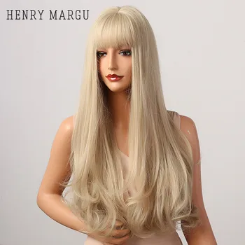 

HENRY MARGU Long Beige Wavy Synthetic Wigs For Women Natural Wavy Cosplay Wigs Natural Heat Resistant Daily Wigs Hair
