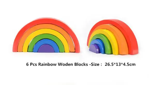 12 шт. деревянные радужные складывающиеся блоки-головоломки укладчик обучающая игра геометрические строительные блоки игрушки Монтессори - Цвет: 6Pcs Rainbow Blocks