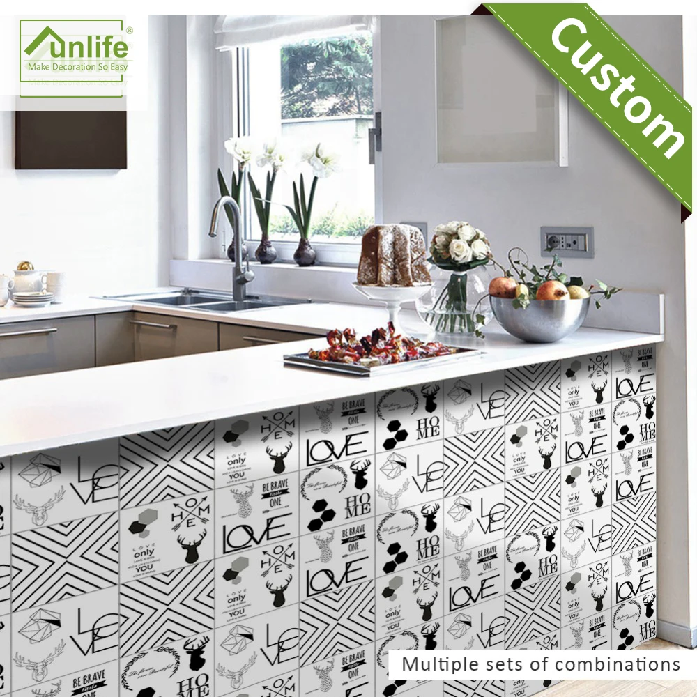 Funlife Bathroom Decor Nordic Element Tile stickers Wall Decals Home Kitchen Decoration Waterproof Wallpaper Stickers TS064 | Дом и сад