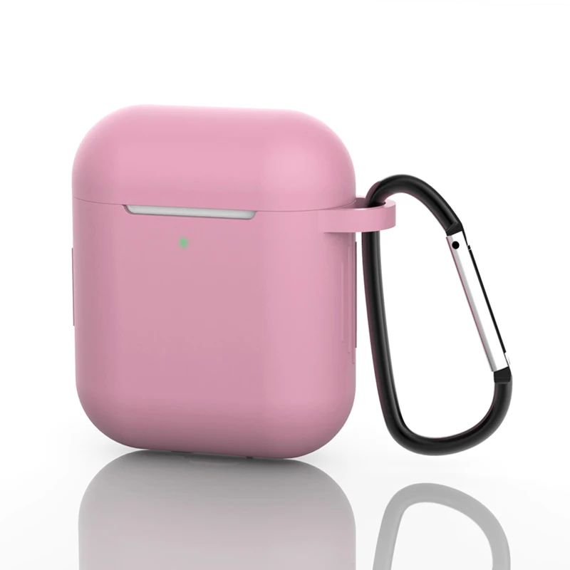 Силиконовый чехол с крюком для Apple Airpods Bluetooth беспроводные кожухи головных телефонов Чехол для зарядки наушников AirPods 2 милый чехол - Цвет: Pink
