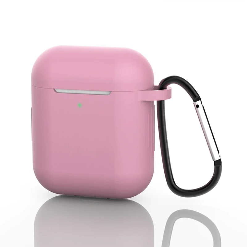 Pink Силиконовый чехол с крюком для Apple Airpods Bluetooth беспроводные кожухи головных телефонов Чехол для зарядки наушников AirPods 2 милый чехол - Цвет: Pink