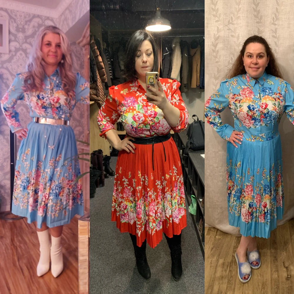 Spring Long Sleeve Women Pleated Floral Print Dress 2022 Elegant Female  Elegant Office Ladies Vintage Midi Dress Fall Clothes