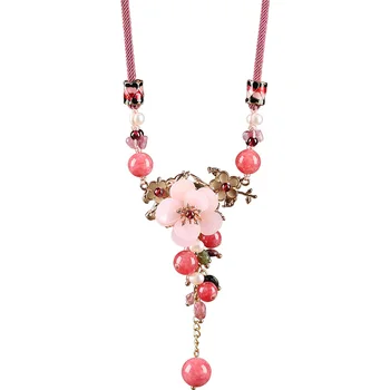 

New Pink Style Color Flower Crystal Stone Geometric Transparent Pink Beading Necklace for Women Girl Party Vacation Jewelry