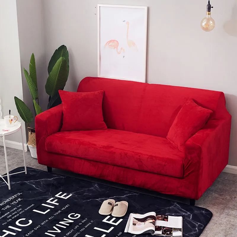 Thicken Plush Stretch Slipcovers Sectional Elastic Stretch Sofa Cover for Living Room Couch Cover L shape Armchair Cover - Цвет: Red
