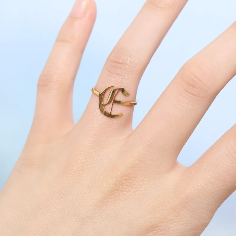 Rose-Gold-Silver-Stainless-Steel-Initial-Letter-Ring-Anillos-Mujer-Old-English-Font-Ring-Bagues-Pour