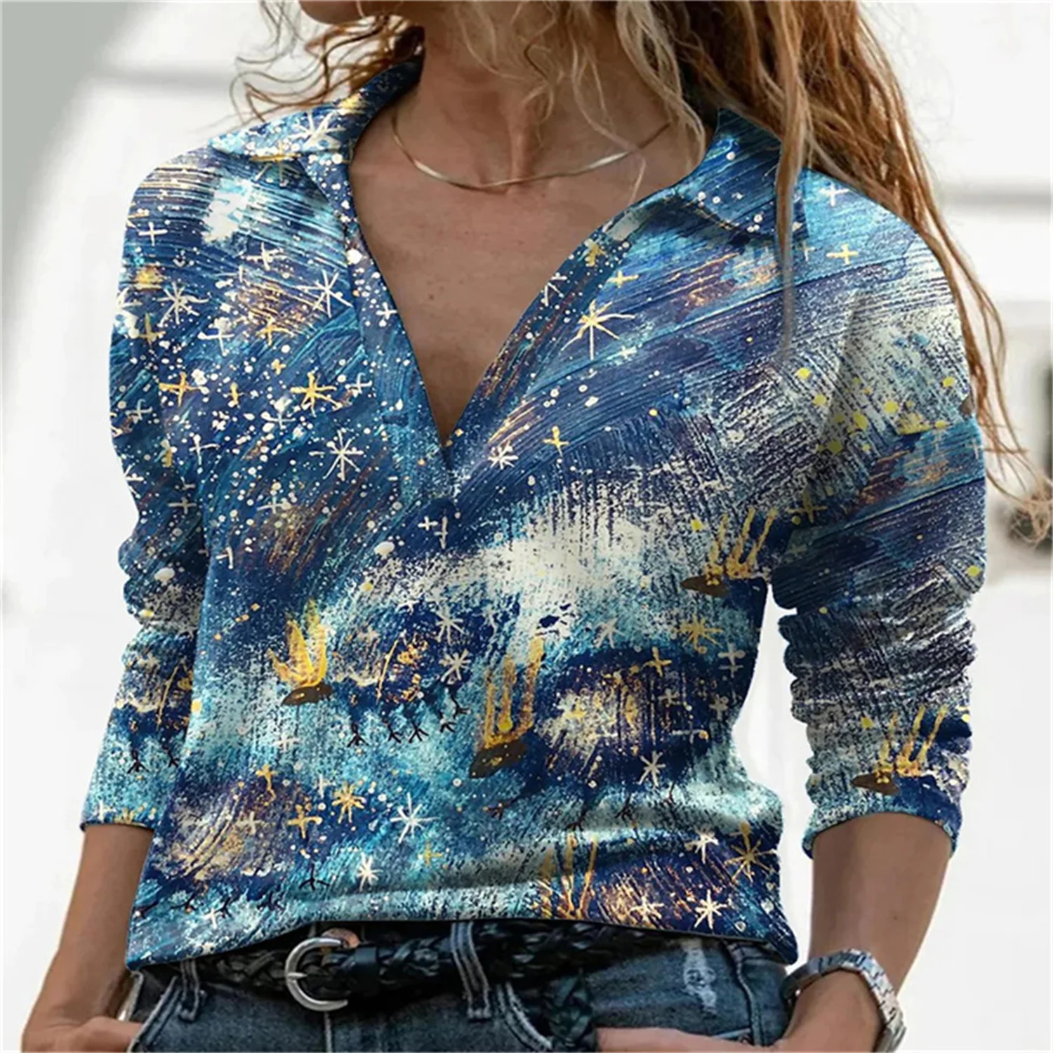 

2022 Spring Sublimation Fashion Slim High-Quality V-neck Digital Printing Pattern Women's Bottoming T-shirt Top