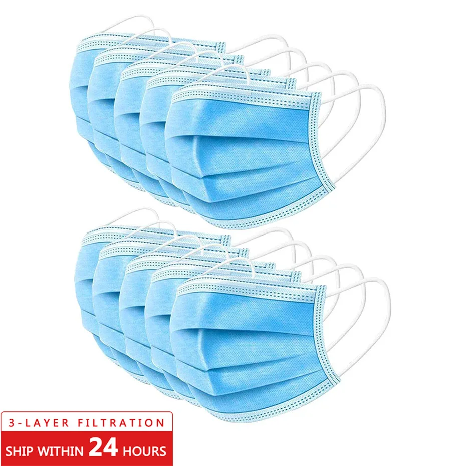 

10/50/100pcs Face Mouth Anti Virus Mask Disposable Protect 3 Layers Filter Dustproof Earloop Non Woven Mouth Masks DROPSHIPPING