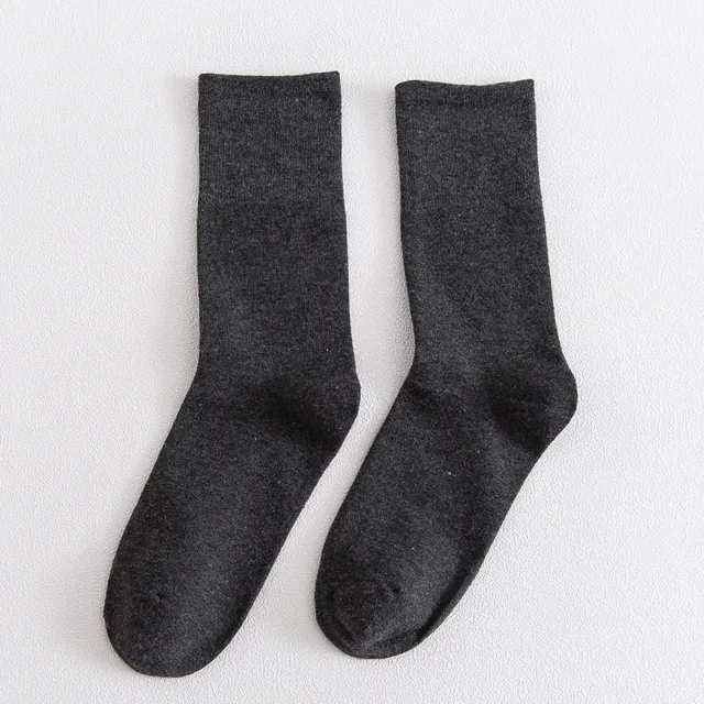 Solid color socks Ⅰ Middle tube Knitted Japanese Korea Loose Long Socks Women Pile Ins Soft Fashion girls Spring and Autumn Dark grey