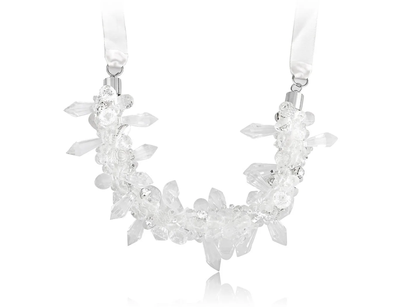 

Beautiful Elegant Clear Faux Gem Beads Cluster Fashion Ribbon Bib Necklace Lace
