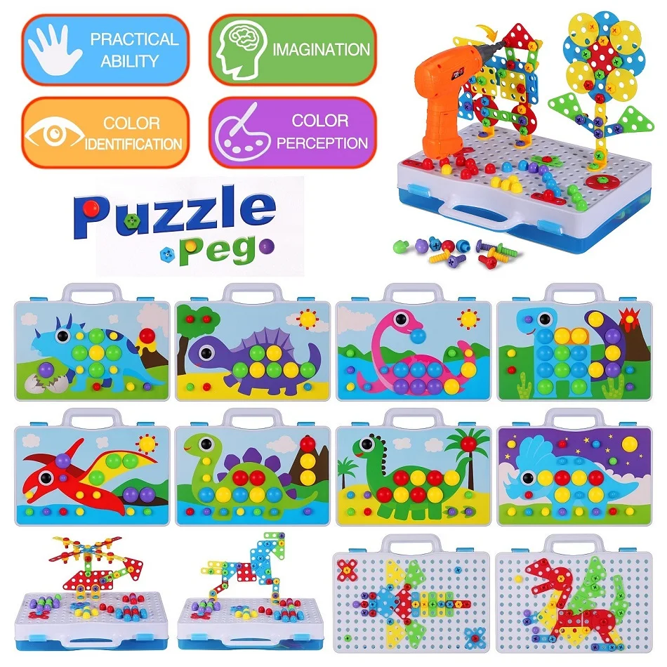 224PCS Kids Electric Drill Puzzle Toy Screw Group Nut Disassembly Match Puzzle Assembled Educational Toys Christmas Gift 2020