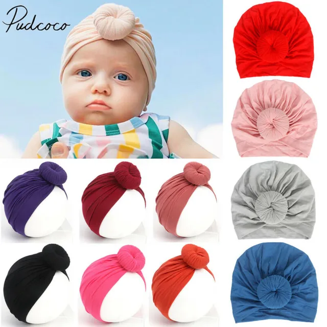 2019 Baby Accessories For Newborn Toddler Kids Baby Girl Boy Turban Cotton Beanie Hat Winter Cap Knot Solid Soft Hospital Caps 1